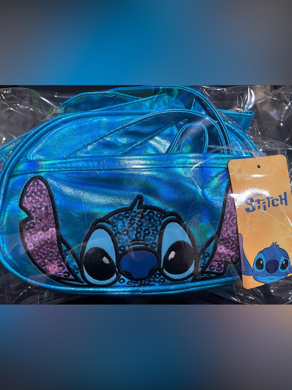 Stitch Disney Teal Stitch Crossbody Bag with Purple Sequin Ears